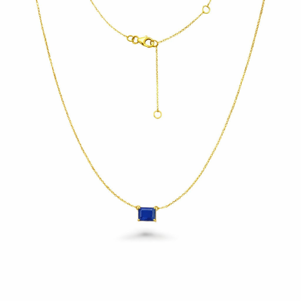 Solitaire Emerald Cut Blue Sapphire Necklace (2.00 ct.) in 14K Gold