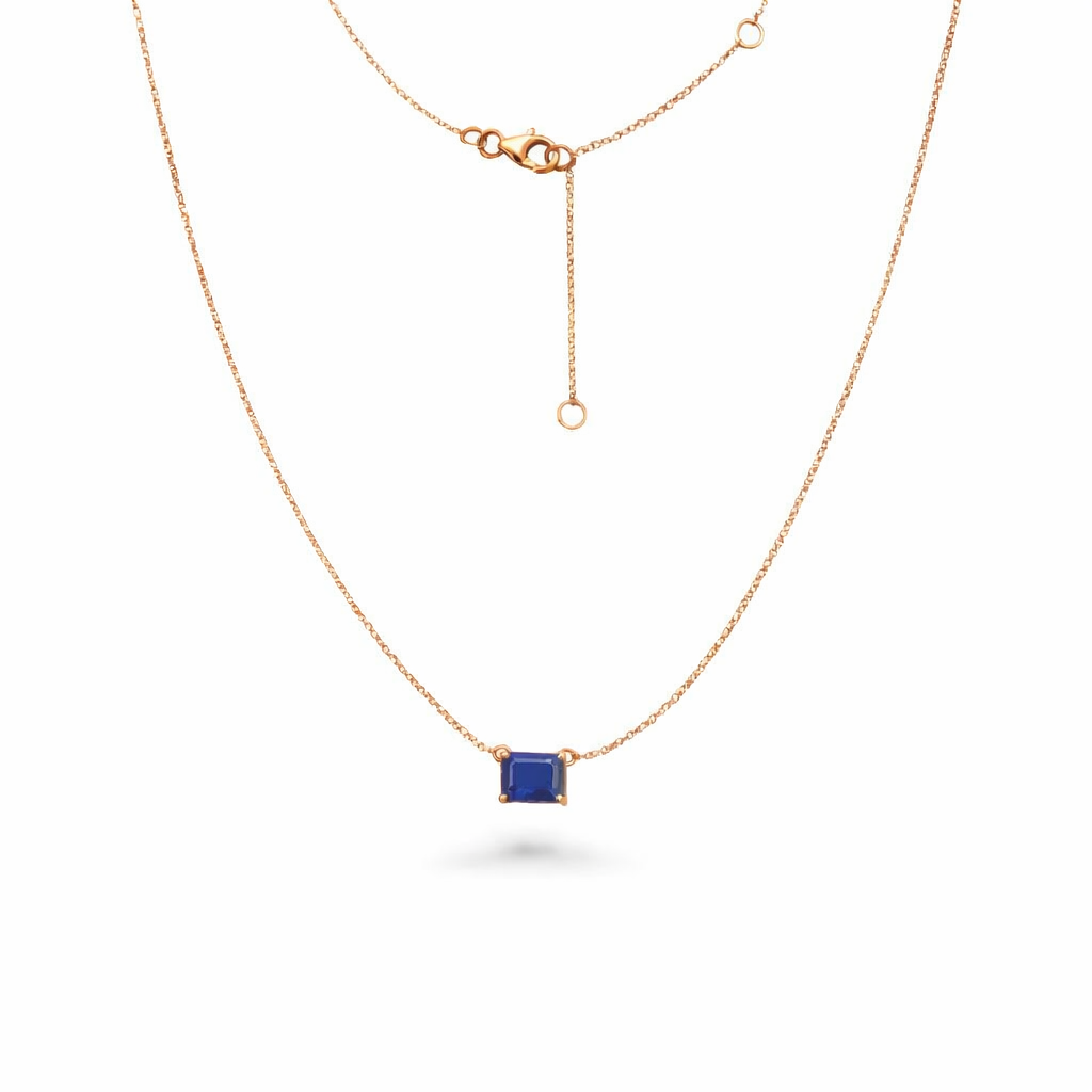 Solitaire Emerald Cut Blue Sapphire Necklace (2.00 ct.) in 14K Gold