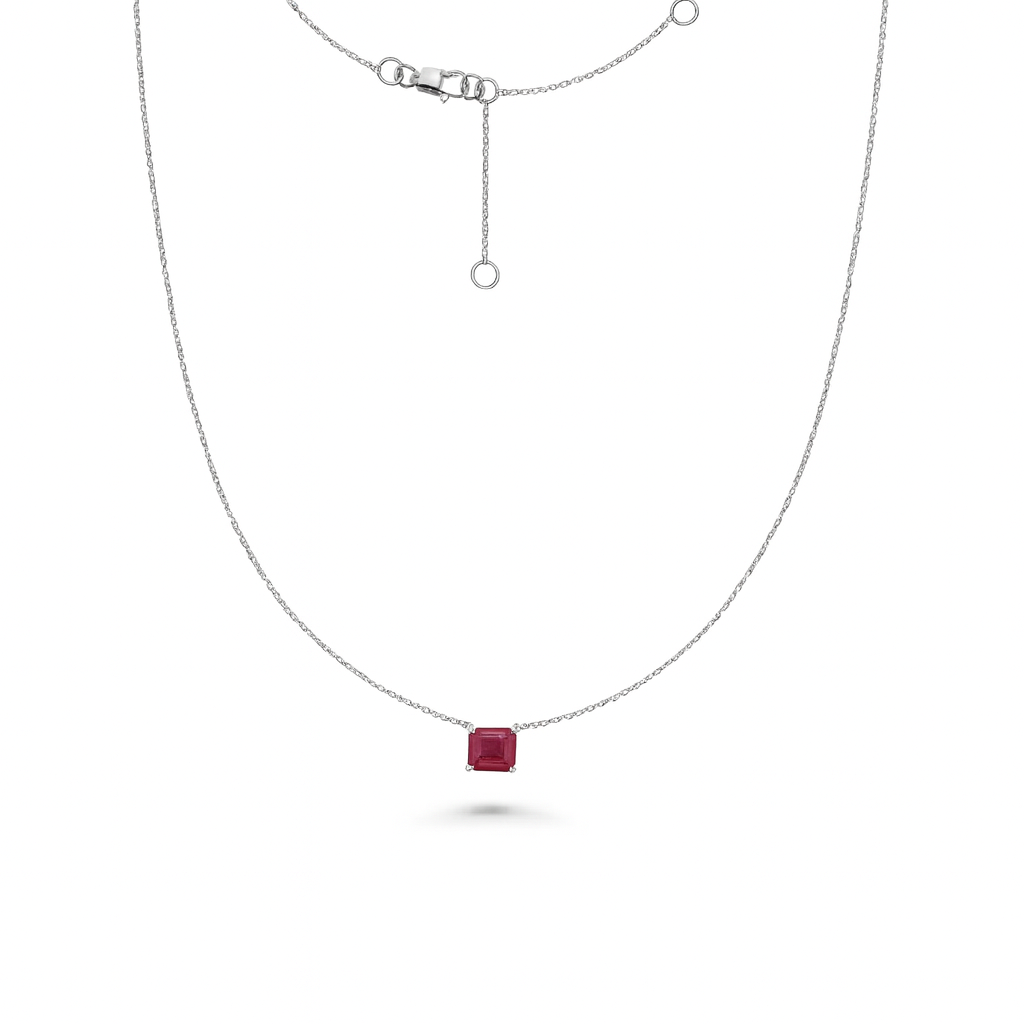 Solitaire Emerald Cut Ruby Necklace (2.40 ct.) in 14K Gold
