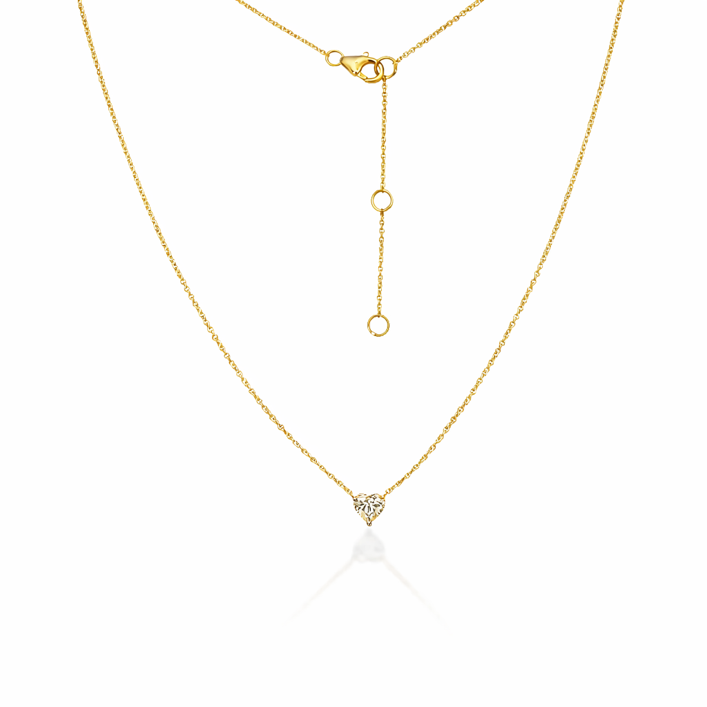 Solitaire Heart Shape Diamond Necklace (0.30 ct.) 3-Prongs in 14K Gold