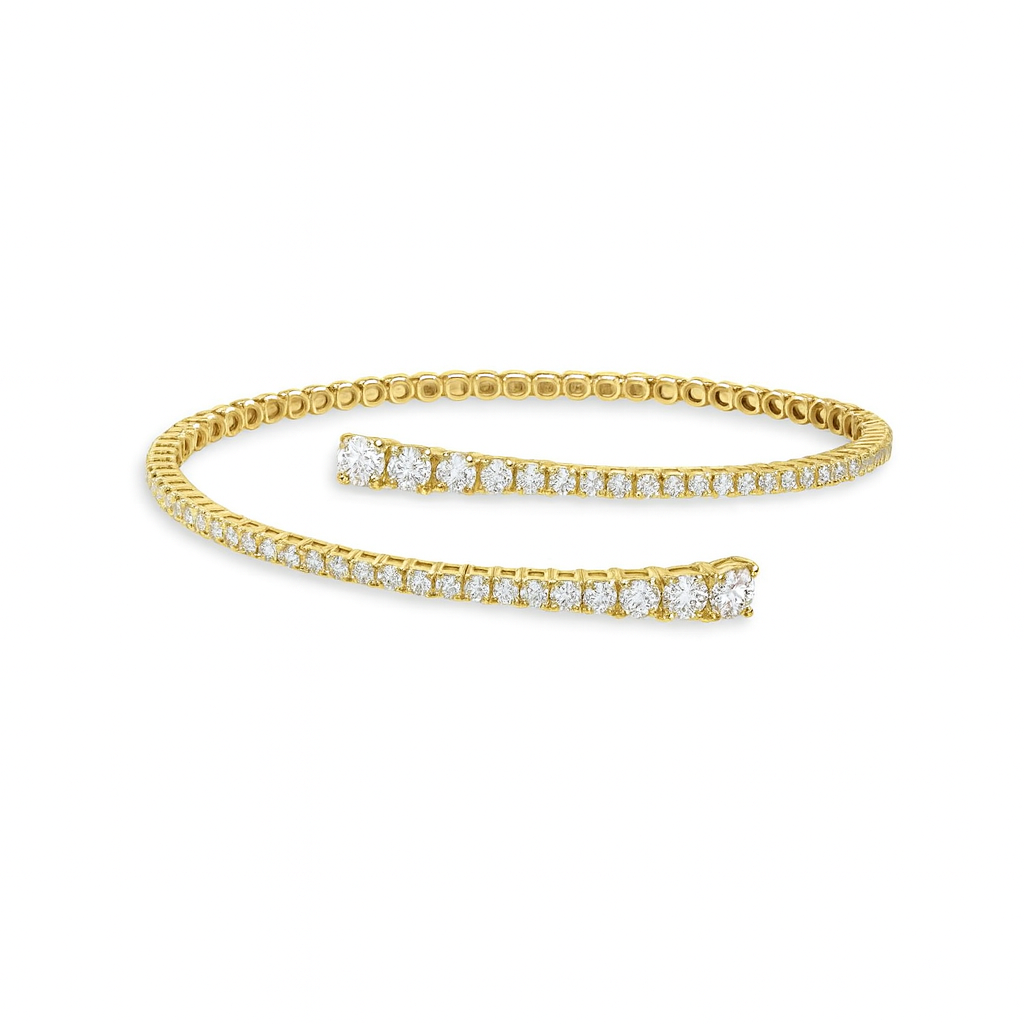 Spiral Flexible Graduated Diamond Bangle Bracelet (3.50 ct.) 4-Prongs Setting in 14K Gold