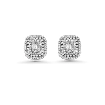 Triple Halo Diamond Rectangular Shape Studs Earrings (1.00 ct.) in 14K Gold