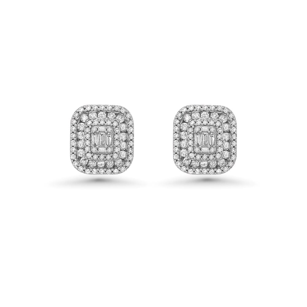 Triple Halo Diamond Rectangular Shape Studs Earrings (2.00 ct.) in 14K Gold