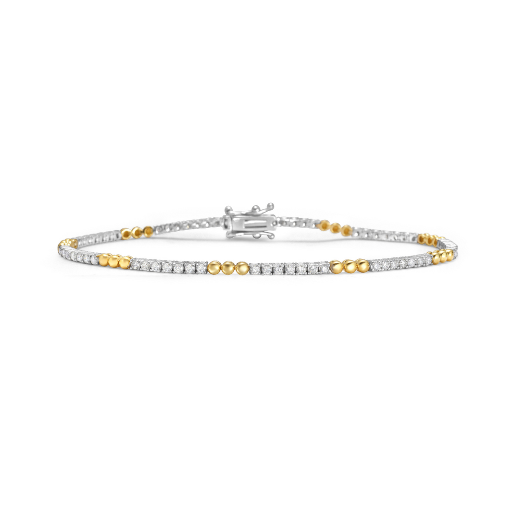 Two-Tone Beaded Station Diamond Tennis Bracelet (1.00 ct.) in 14K Gold