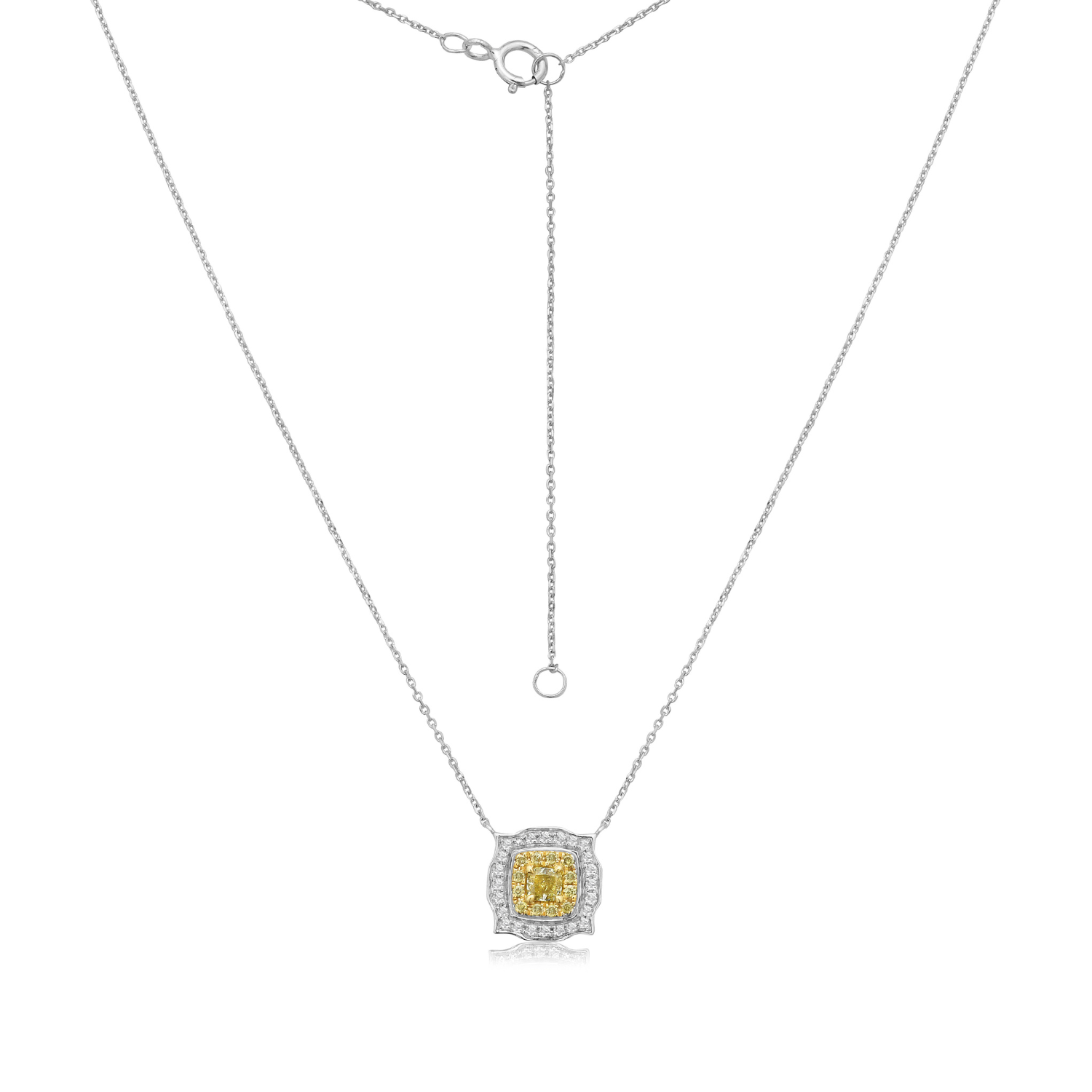Yellow Diamond Double Halo Cushion Cut Necklace (0.30 ct.) in 14K Gold – by Capucelli