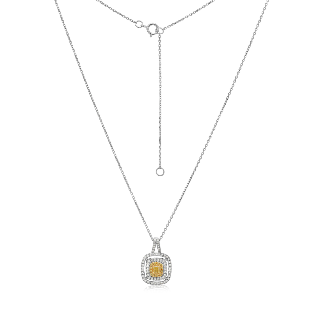 Yellow Diamond Triple Halo Square Necklace (0.40 ct.) in 14K Gold