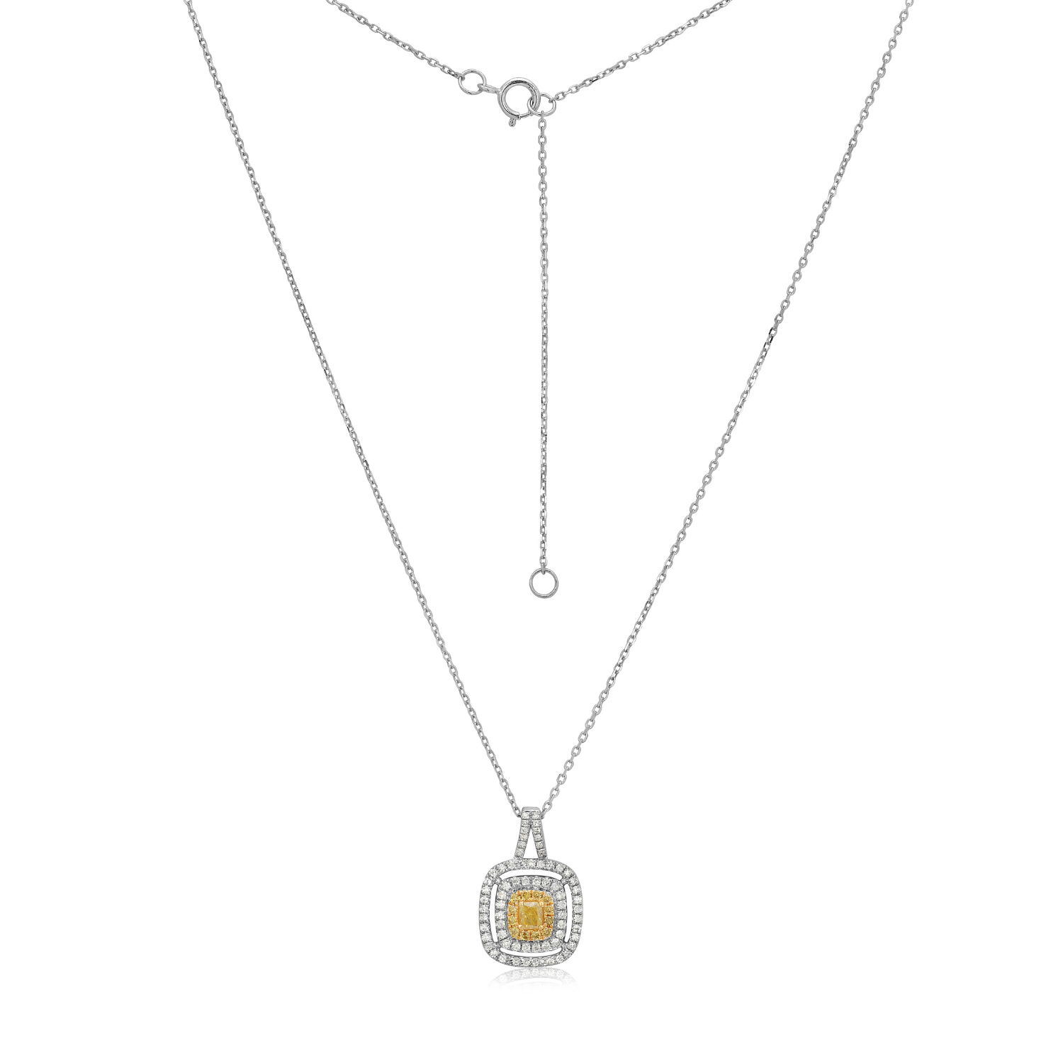 Yellow Diamond Triple Halo Square Necklace (0.40 ct.) in 14K Gold