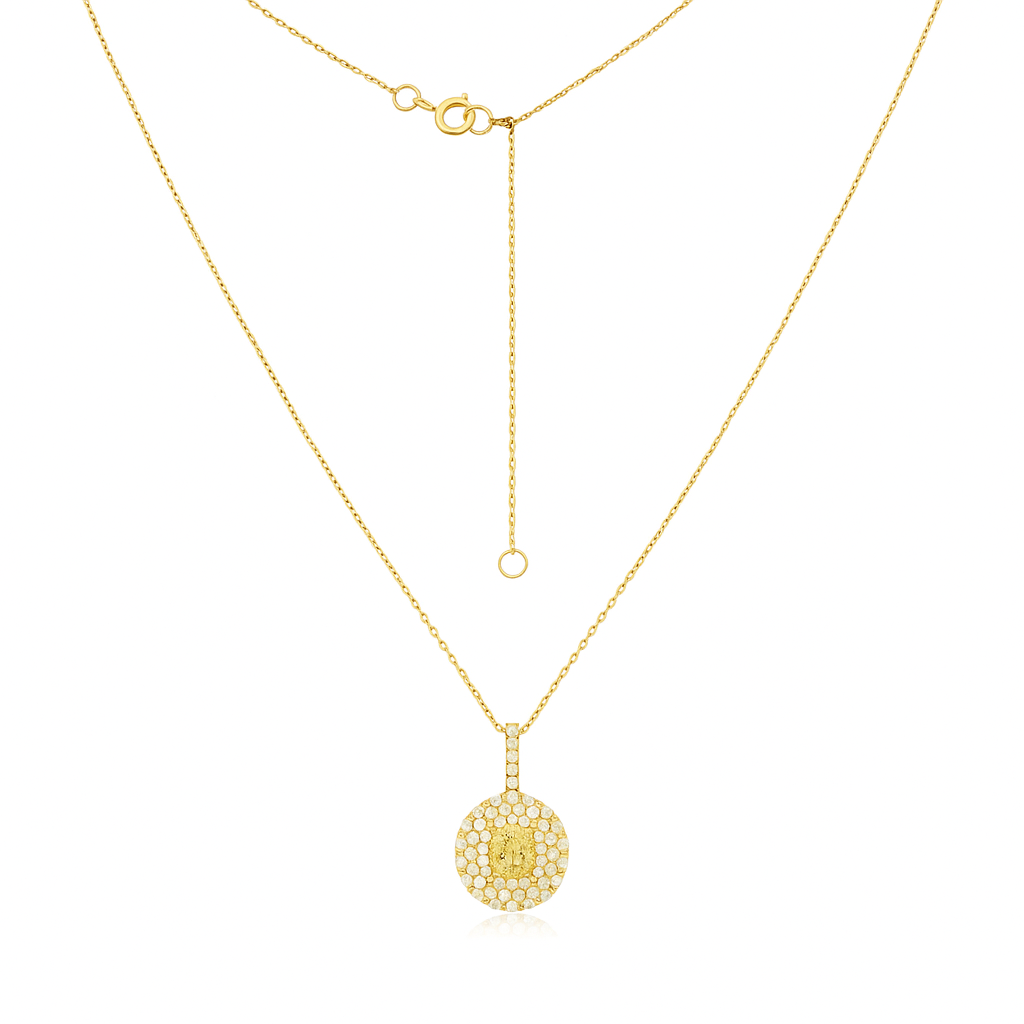 Yellow Diamond Triple Halo Oval Cut Necklace (0.55 ct.) in 14K Gold