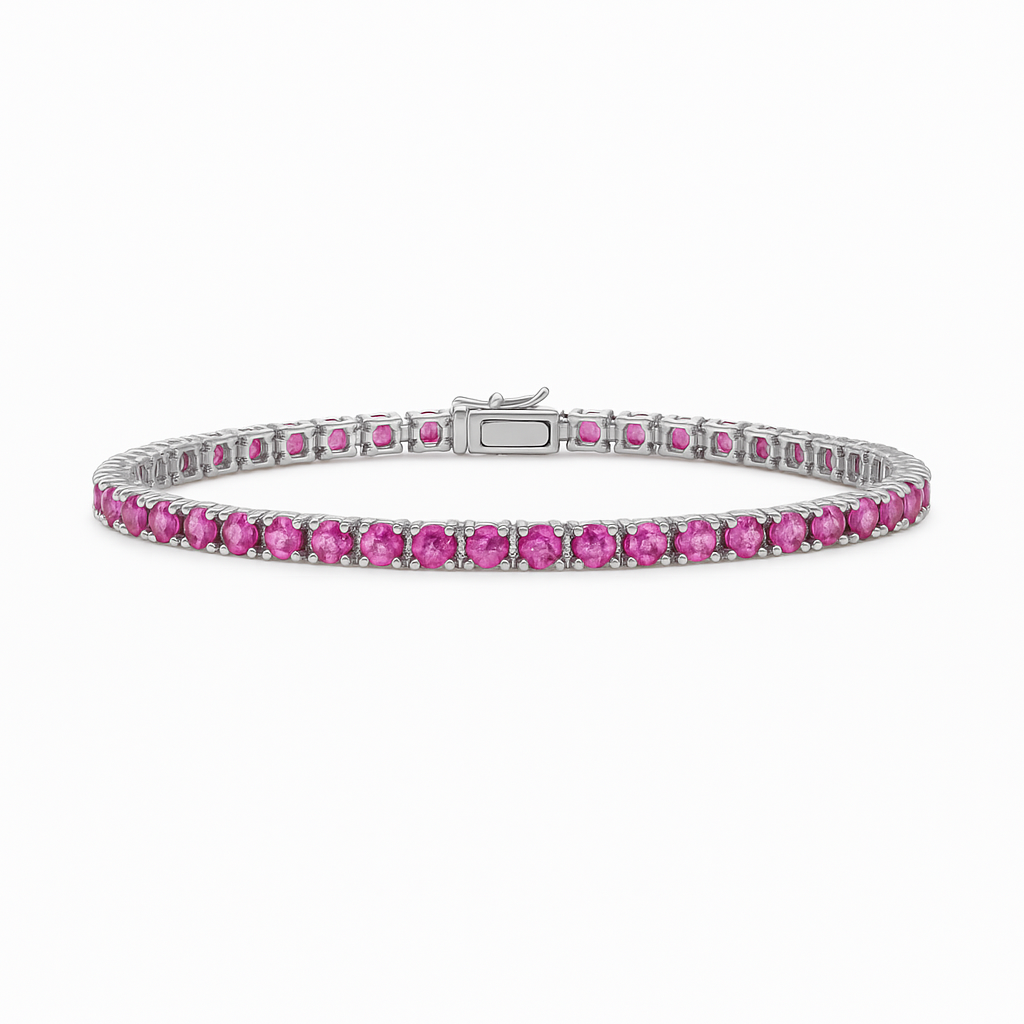 Pink Sapphires Tennis Bracelet (9.00 ct.) 4-Prongs Setting in 14K Gold