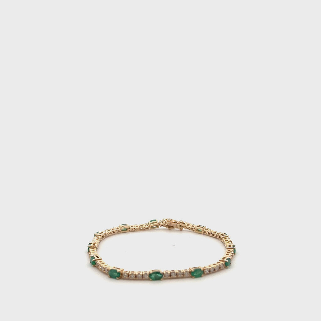 Alternate Diamond & Oval Emerald Tennis Bracelet (4.45 ct.) 4-Prongs Setting in 14K Gold