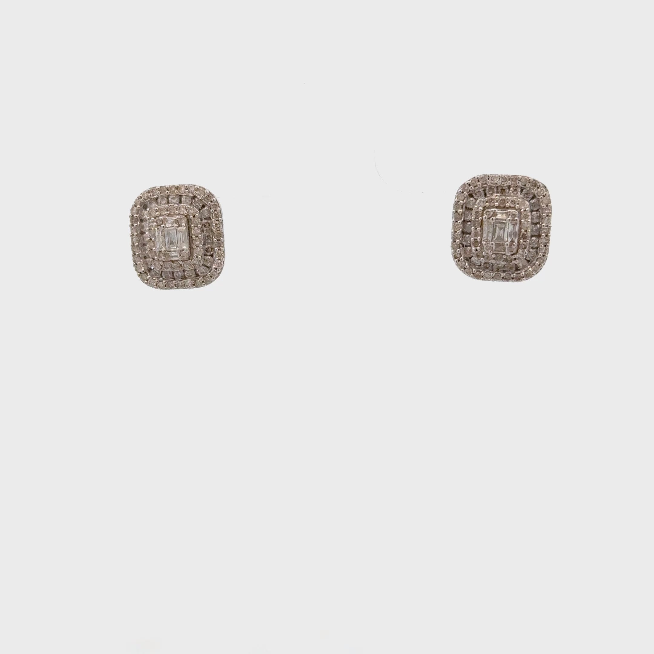 Triple Halo Diamond Rectangular Shape Studs Earrings (1.00 ct.) in 14K Gold