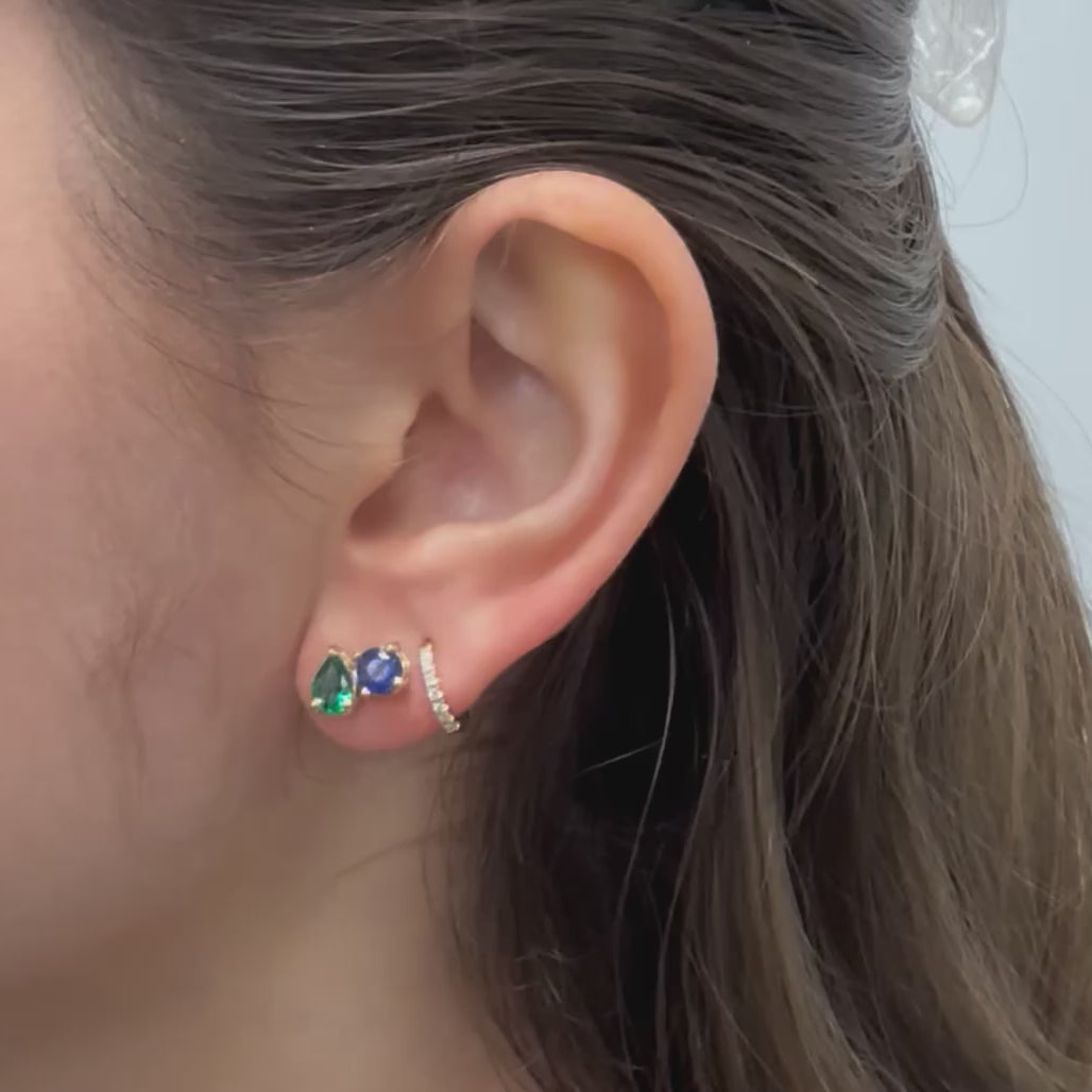 Round Sapphire and Pear Emerald Toi et Moi Earrings (2.00 ct.) in 14kt Yellow Gold