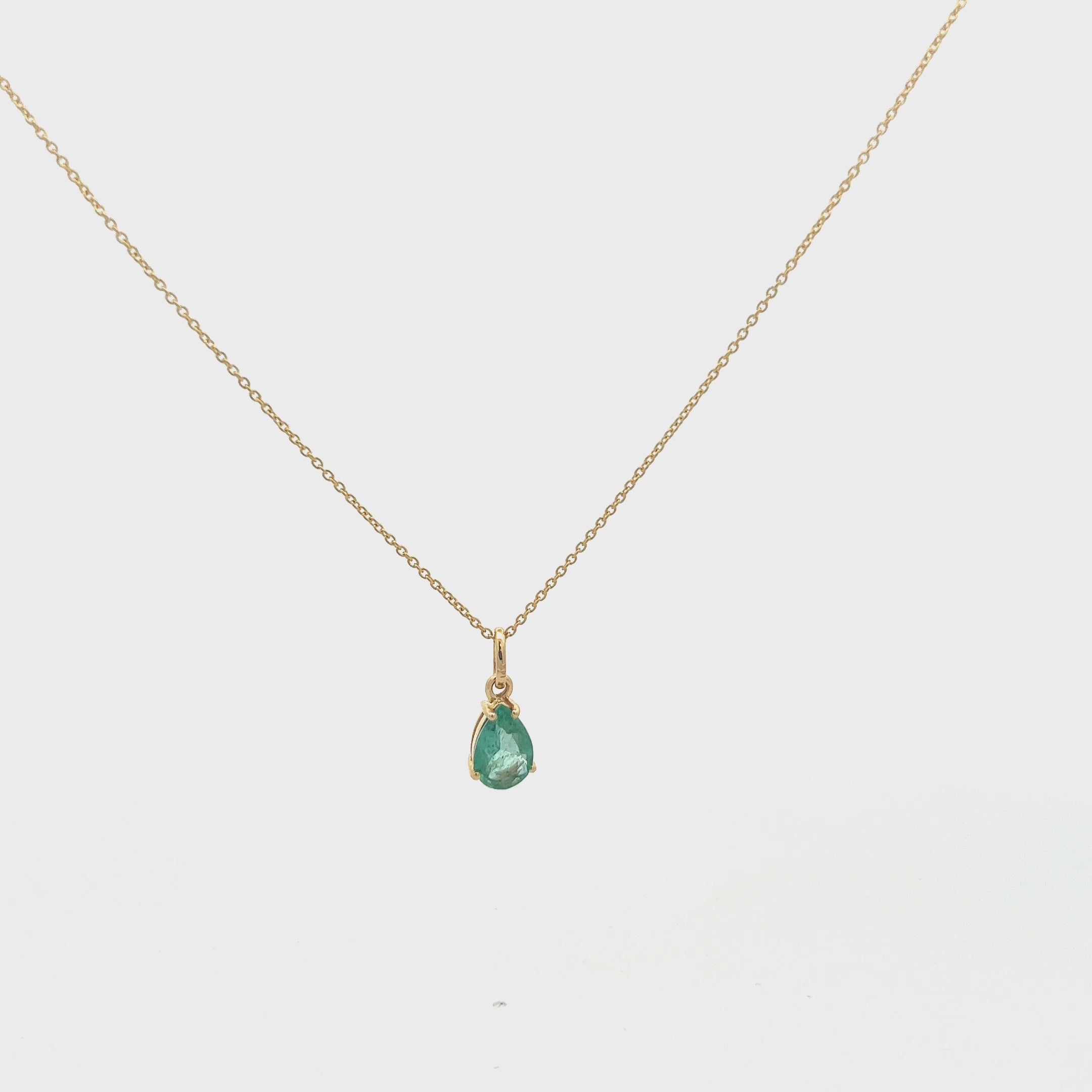 Pear Shape Emerald Pendant Necklace (1.00 ct.) in 14K Gold