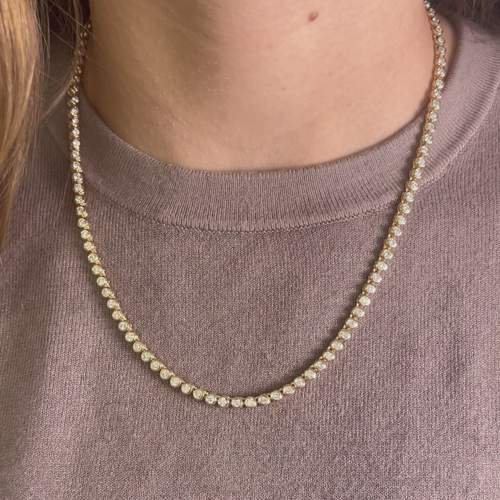 Diamond Tennis Necklace (5.50 ct.) 3.80 mm Bezel Setting in 14K Gold
