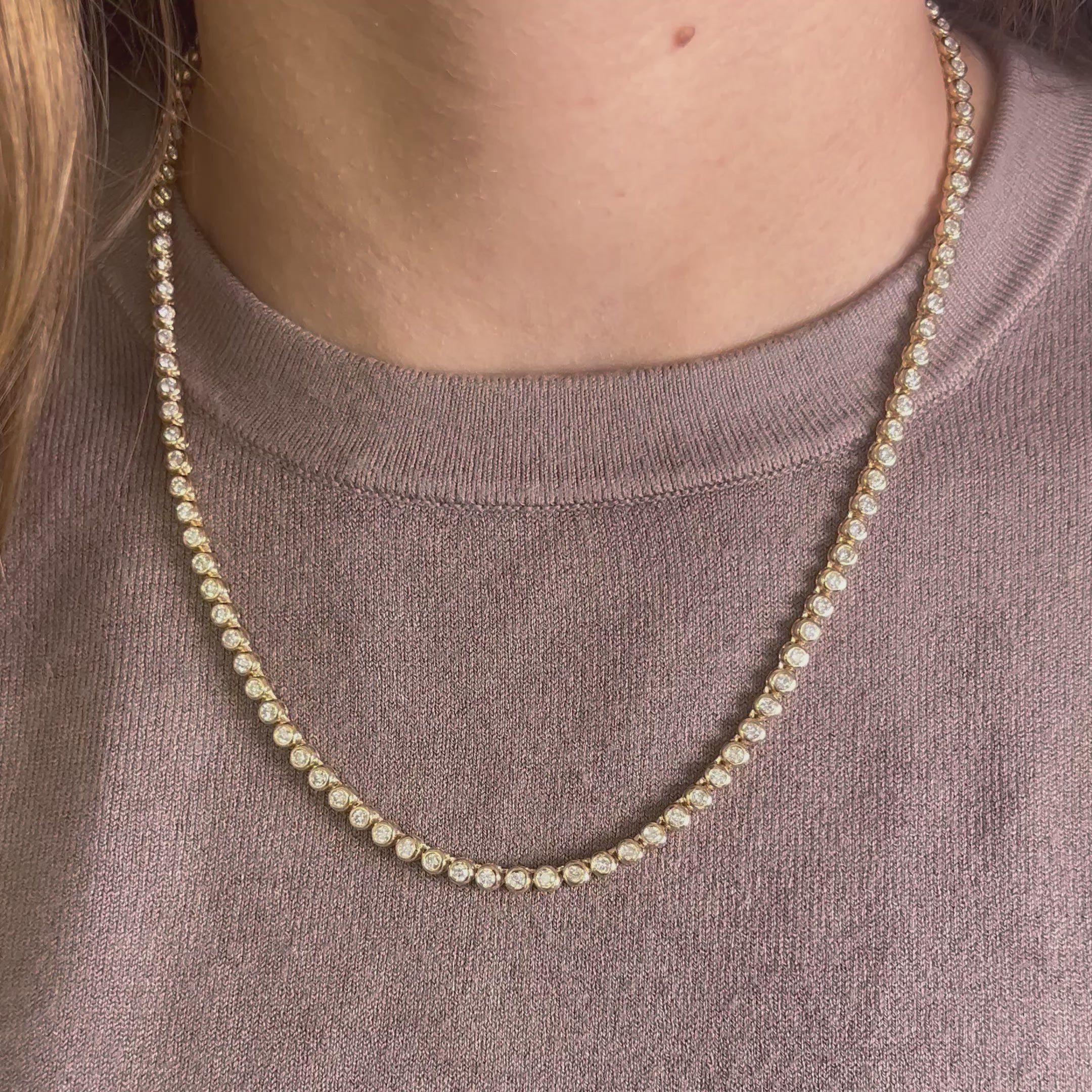 Diamond Tennis Necklace (5.50 ct.) 3.80 mm Bezel Setting in 14K Gold