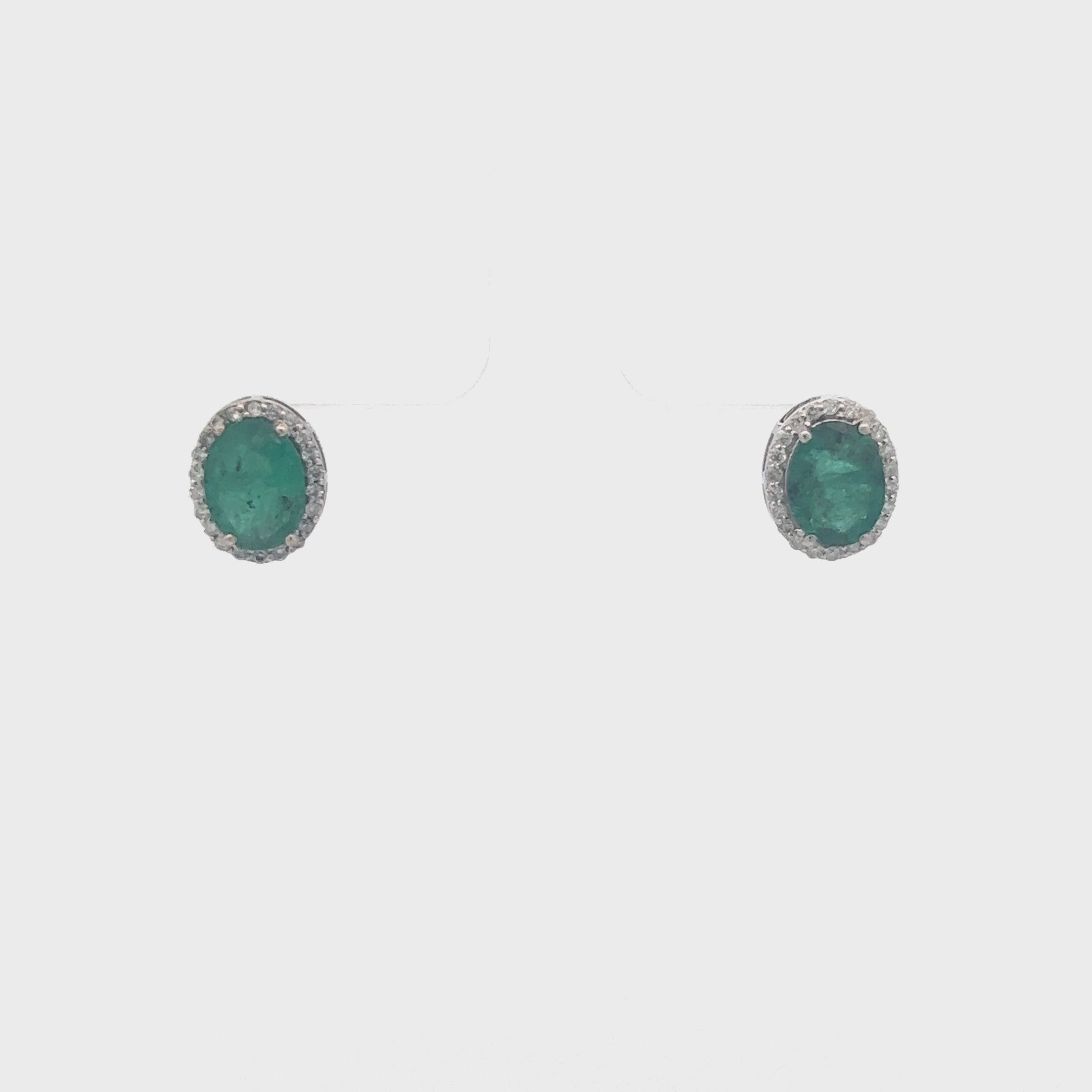Emerald Oval Shape Halo Diamonds Studs Earrings (2.44 ct.) in 14K Gold