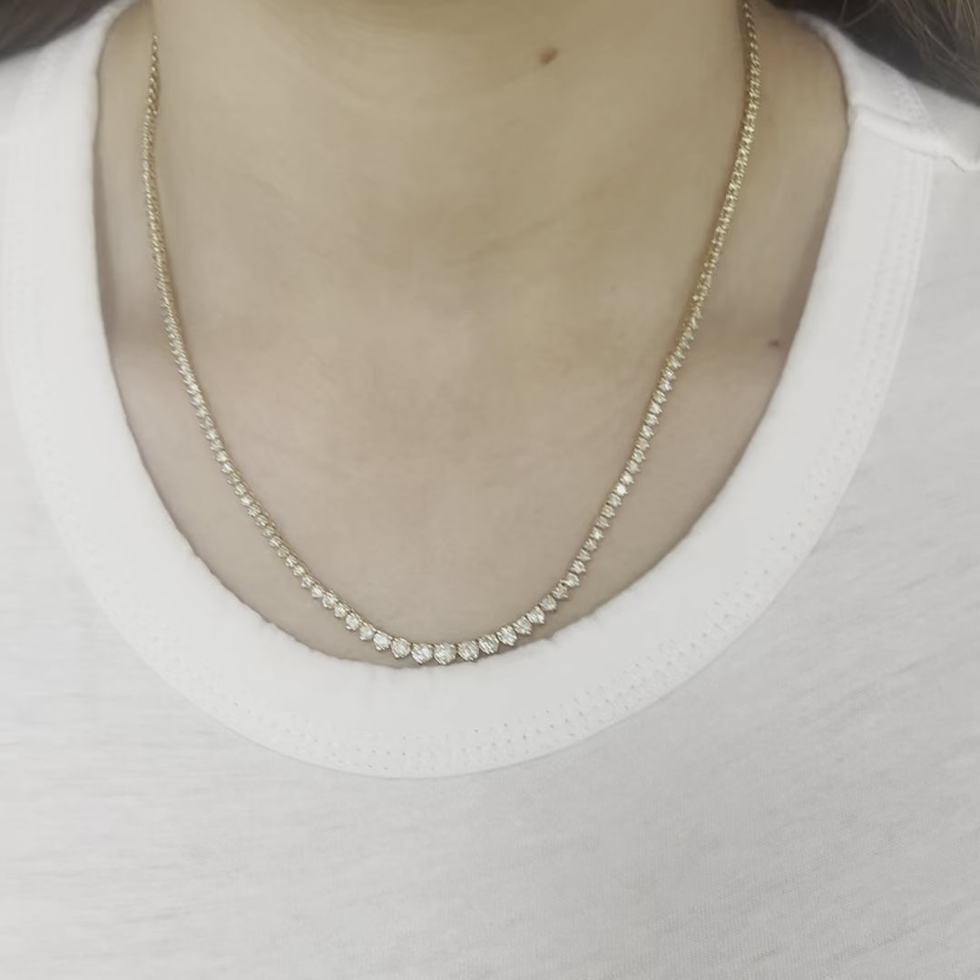 HalfWay Riviera Diamond Tennis Necklace (3.50 ct.) 2.00 mm to 4.45 mm 3-Prongs Setting in 14K Gold