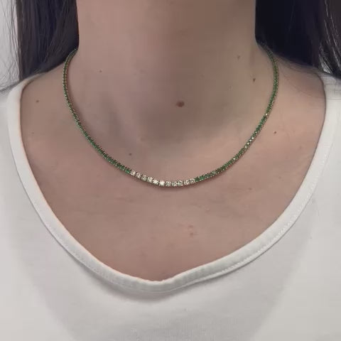 Graduated Emerald & Diamond Tennis Necklace (7.65 ct.) 4-Prongs Setting in 14K Gold