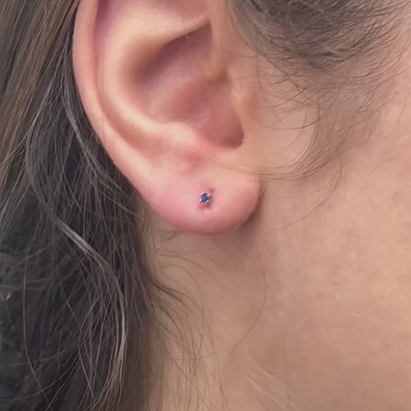 Blue Sapphire Round Shape Micro Studs Earrings (0.02 ct.) in 14K Gold