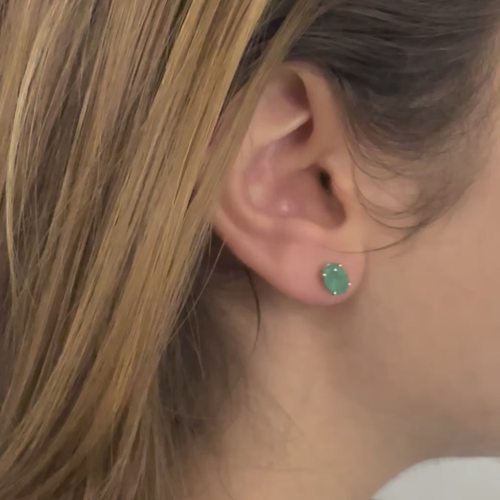 Emerald Oval Shape Studs Earrings (0.85 ct.) in 14K Gold