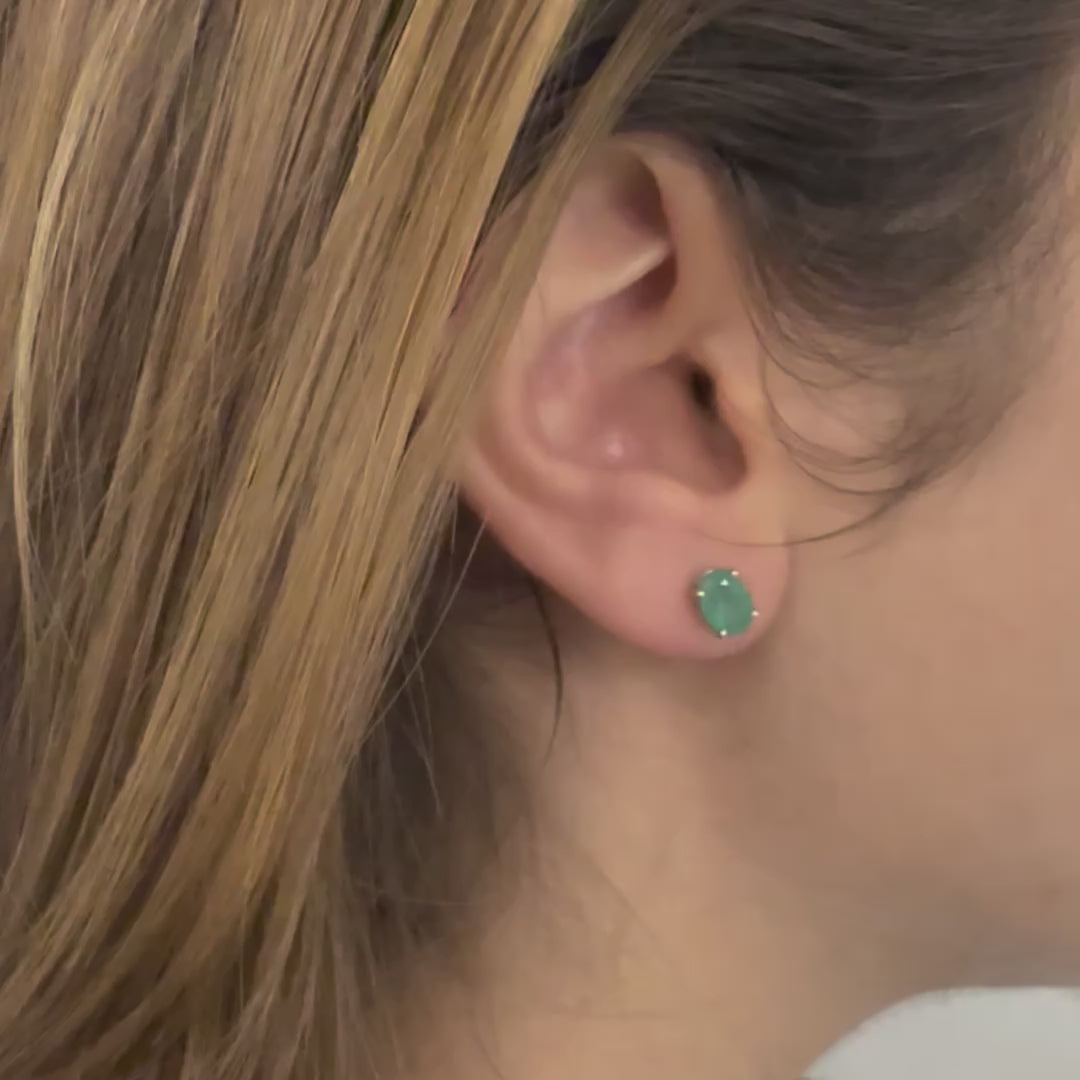 Emerald Oval Shape Studs Earrings (0.85 ct.) in 14K Gold