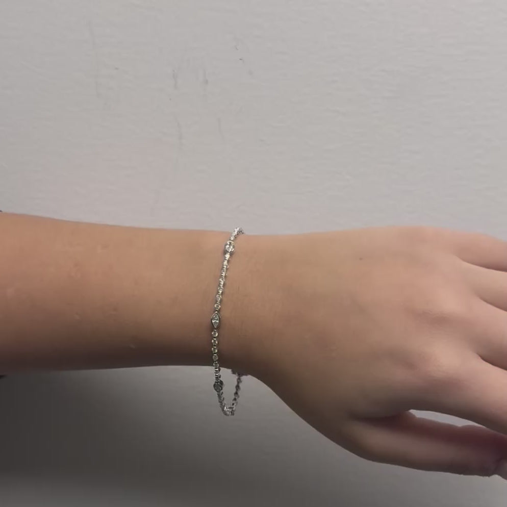 Round & Marquise Shape Diamond Tennis Bracelet (2.20 ct.) bezel Setting in 14K Gold