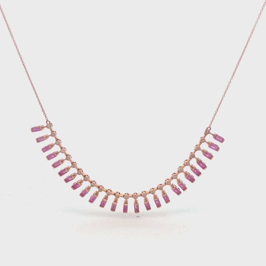 Diamond & Dangling Emerald Cut Pink Sapphire Choker Necklace (4.75 ct.) in 14K Gold