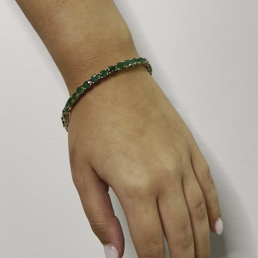 Ready to Ship Oval Shape Emerald Tennis Bracelet (11.00 ct.) 4-Prongs Setting in 14K Gold