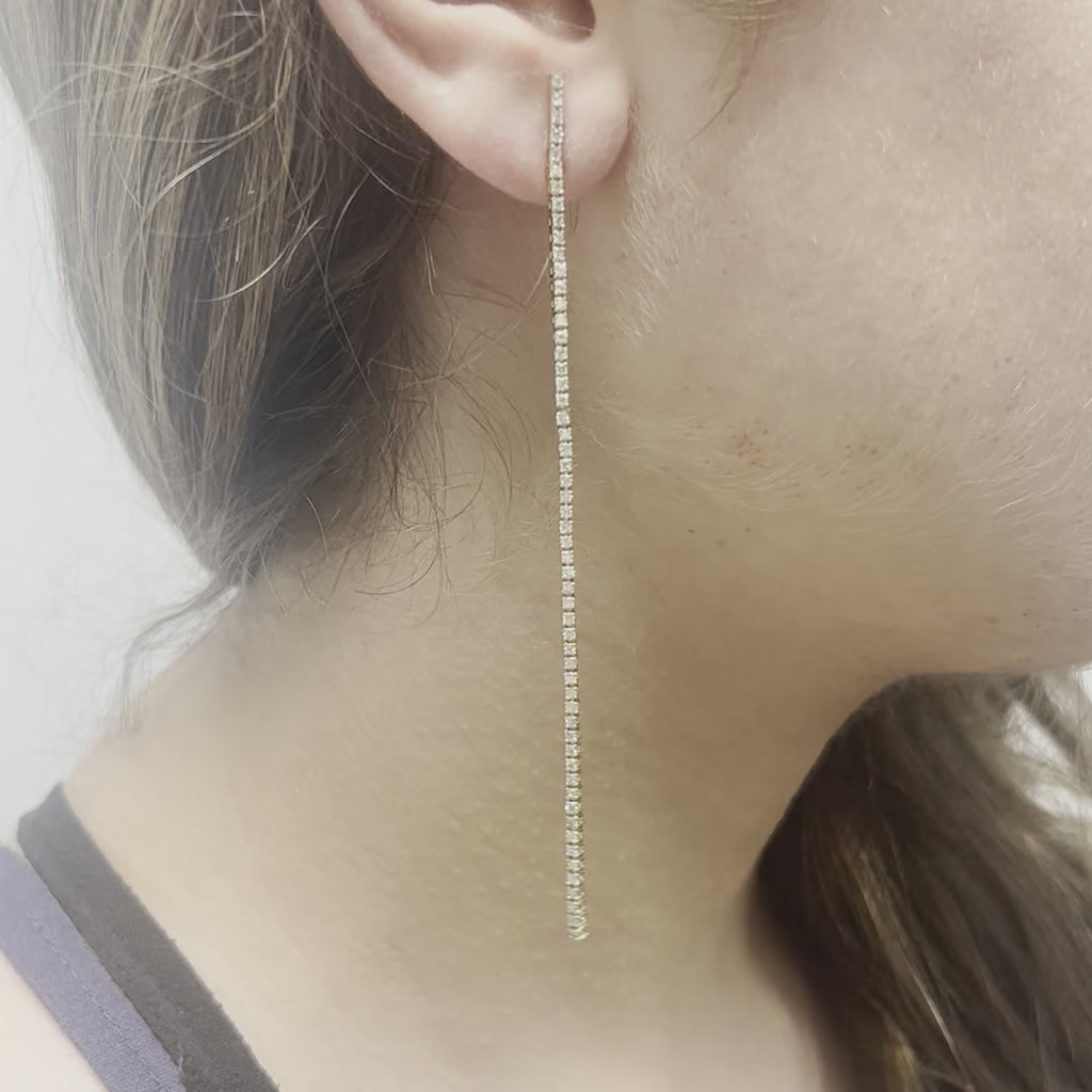 Diamond Line Tennis Earrings (1.20 ct.) 4 Prongs Setting in 14K Gold