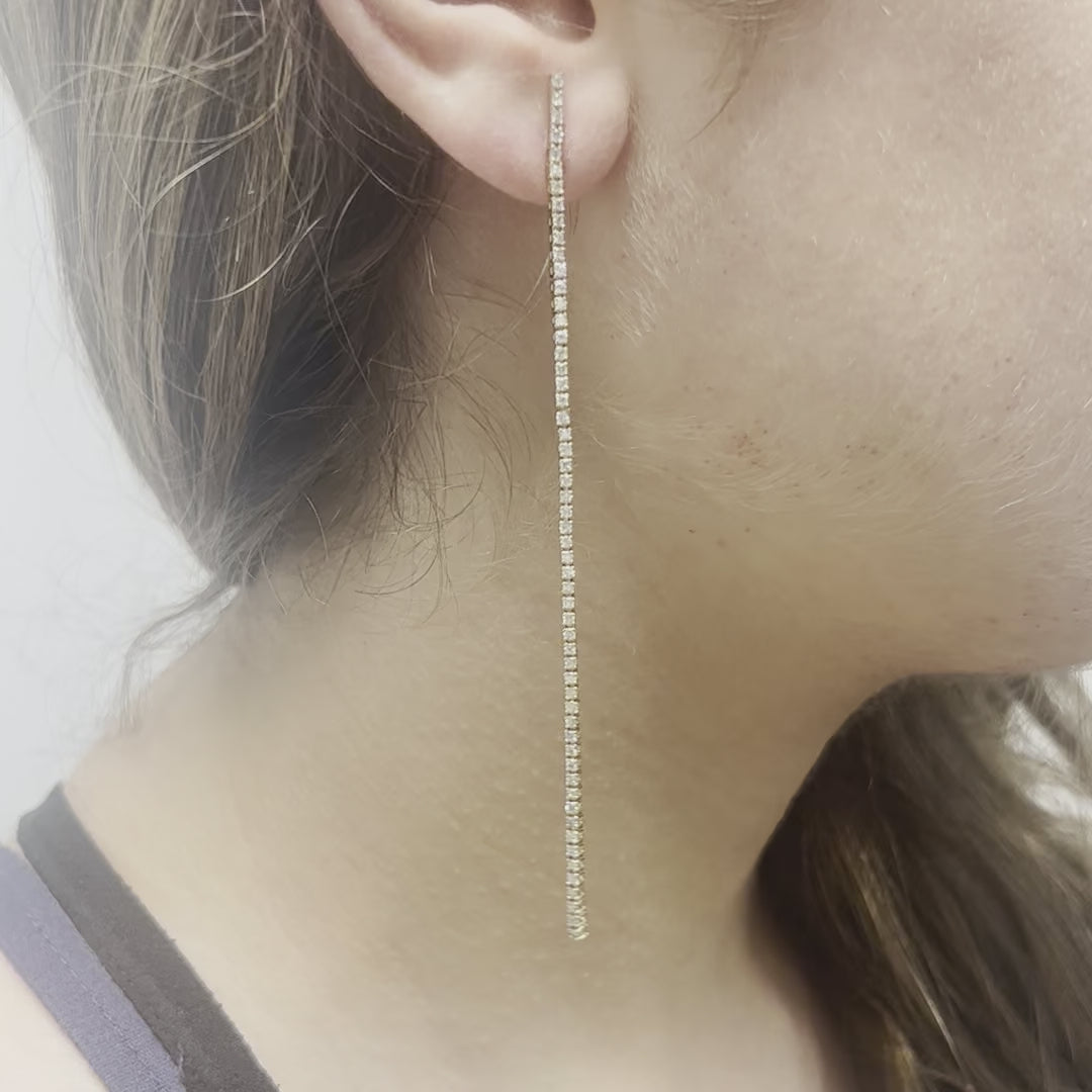 Diamond Line Tennis Earrings (1.20 ct.) 4 Prongs Setting in 14K Gold