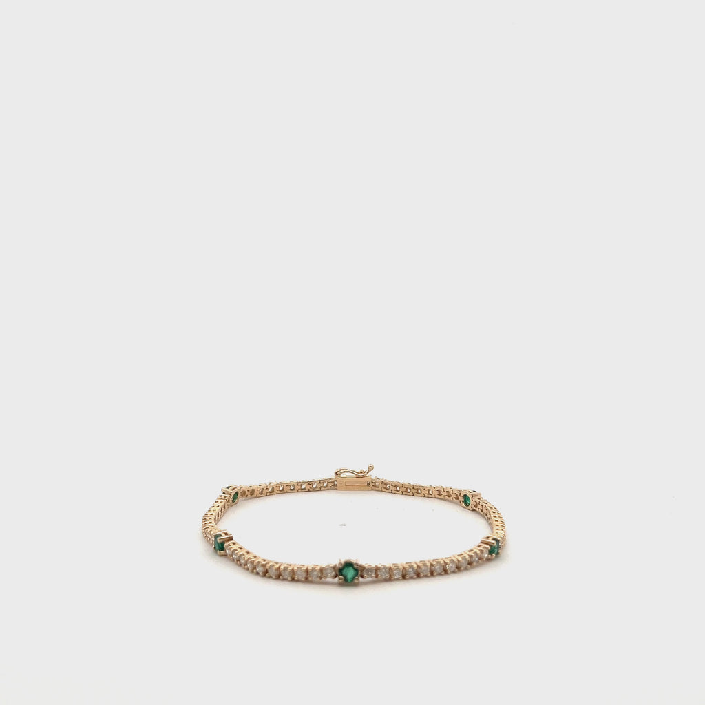 Alternate Diamond & Round Emerald Tennis Bracelet (3.25 ct.) 4-Prongs Setting in 14K Gold