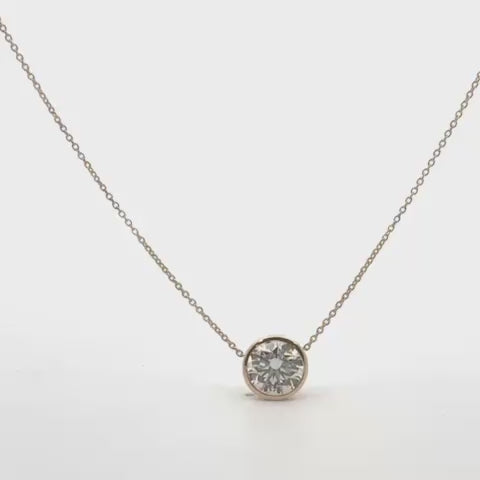 Lab Grown Diamond (1.50 carats) Round Cut bezel setting necklace in 14K Gold