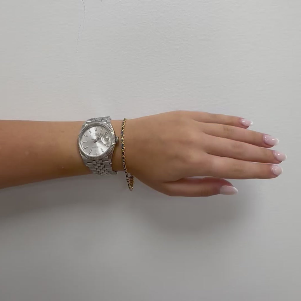 Multi Shape Sapphire Bezel Setting Tennis Bracelet (3.50 ct.) in 14K Gold