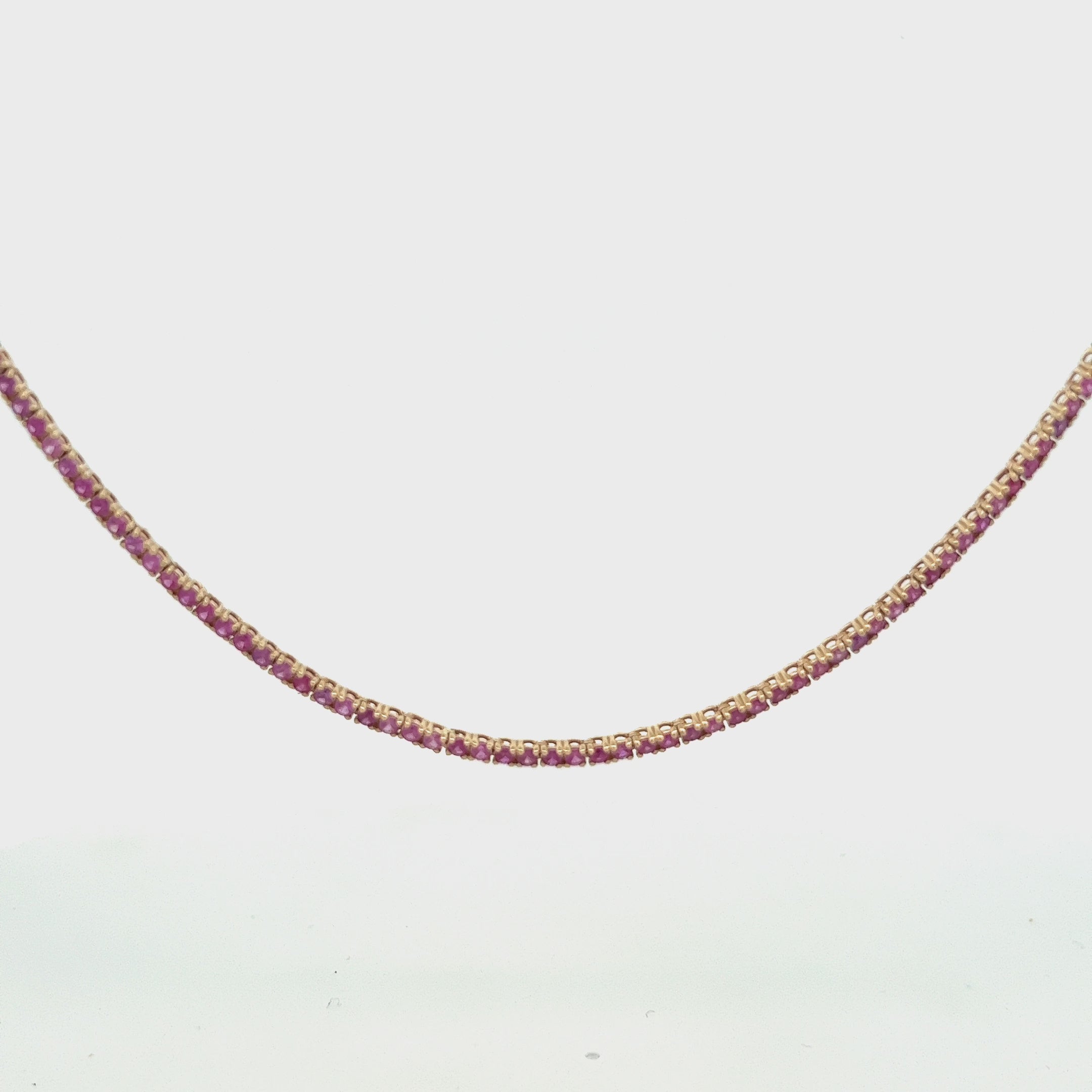 Pink Sapphire Tennis Necklace (5.50 ct.) 4-Prongs Setting in 14K Gold