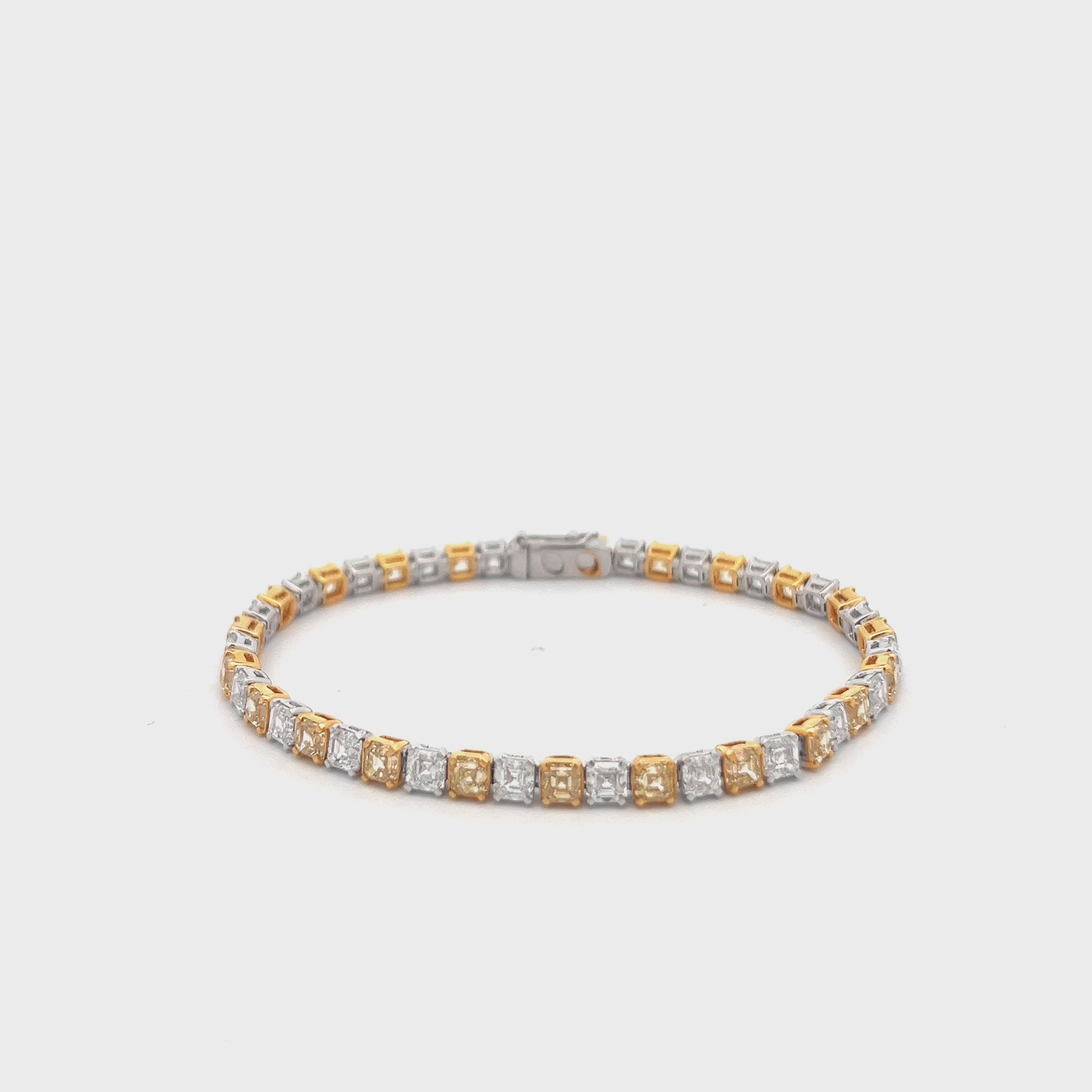 Alternate Diamond & Fancy Yellow Asscher Cut Diamond Tennis Bracelet (12.62 ct.) in 18K Gold