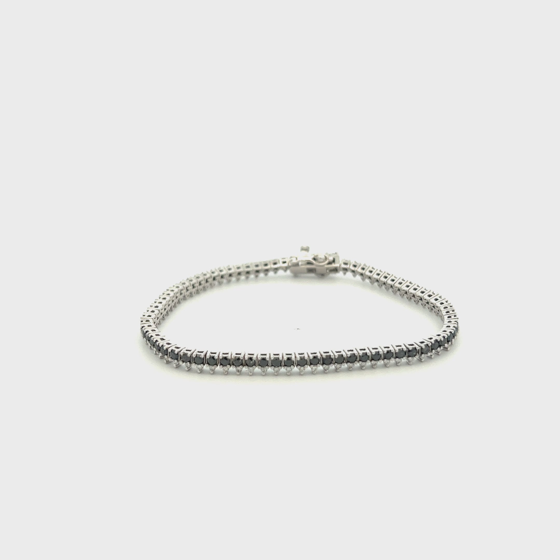 Black & White Diamond Tennis Bracelet (3.60 ct.) 4-Prongs Setting in 14K Gold