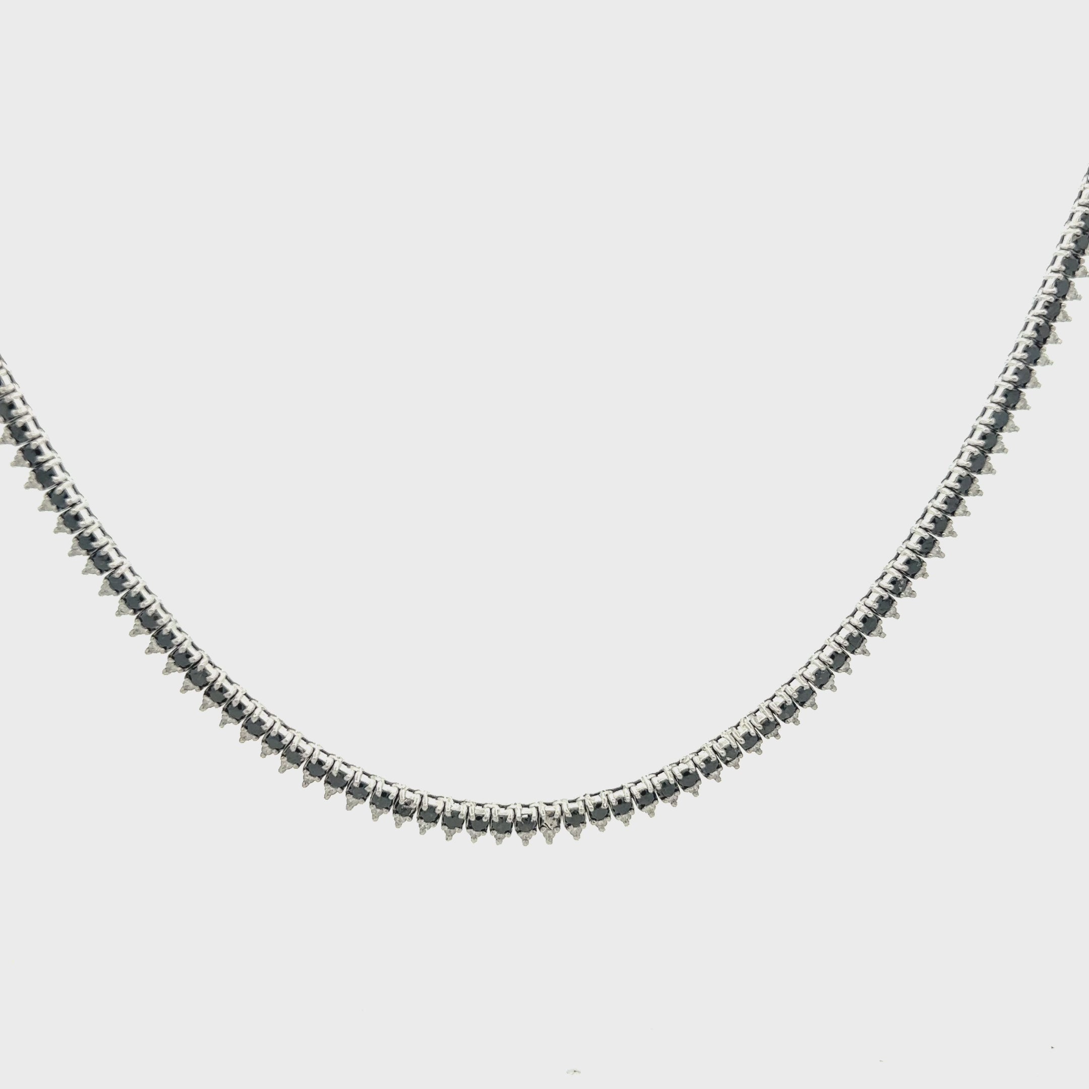 Black & White Diamond Halfway Tennis Choker Necklace (6.15 ct.) in 14K Gold
