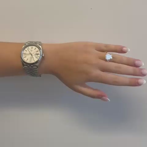 Lab Grown Diamond (4.00 ct.) Emerald Cut 3-Stones Setting Engagement Ring in 14K Gold