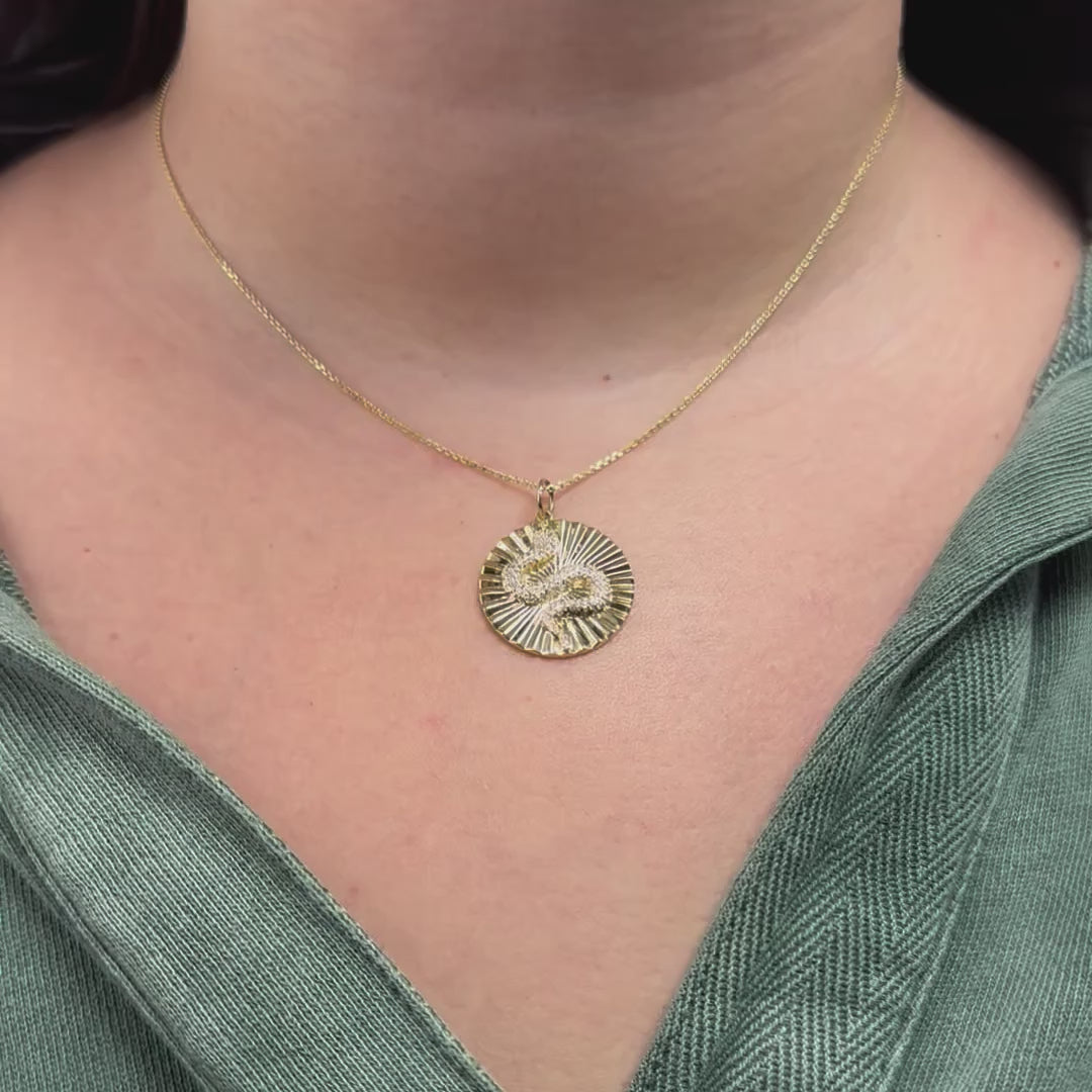 Diamond Medallion Snake Coin Pendant Necklace (0.40 ct.) in 14K Gold