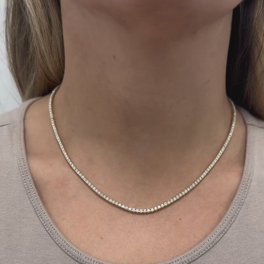 Diamond Tennis Necklace (5.50 ct.) 2.00 mm 4-Prongs Setting in 14K Gold, Made in Italy