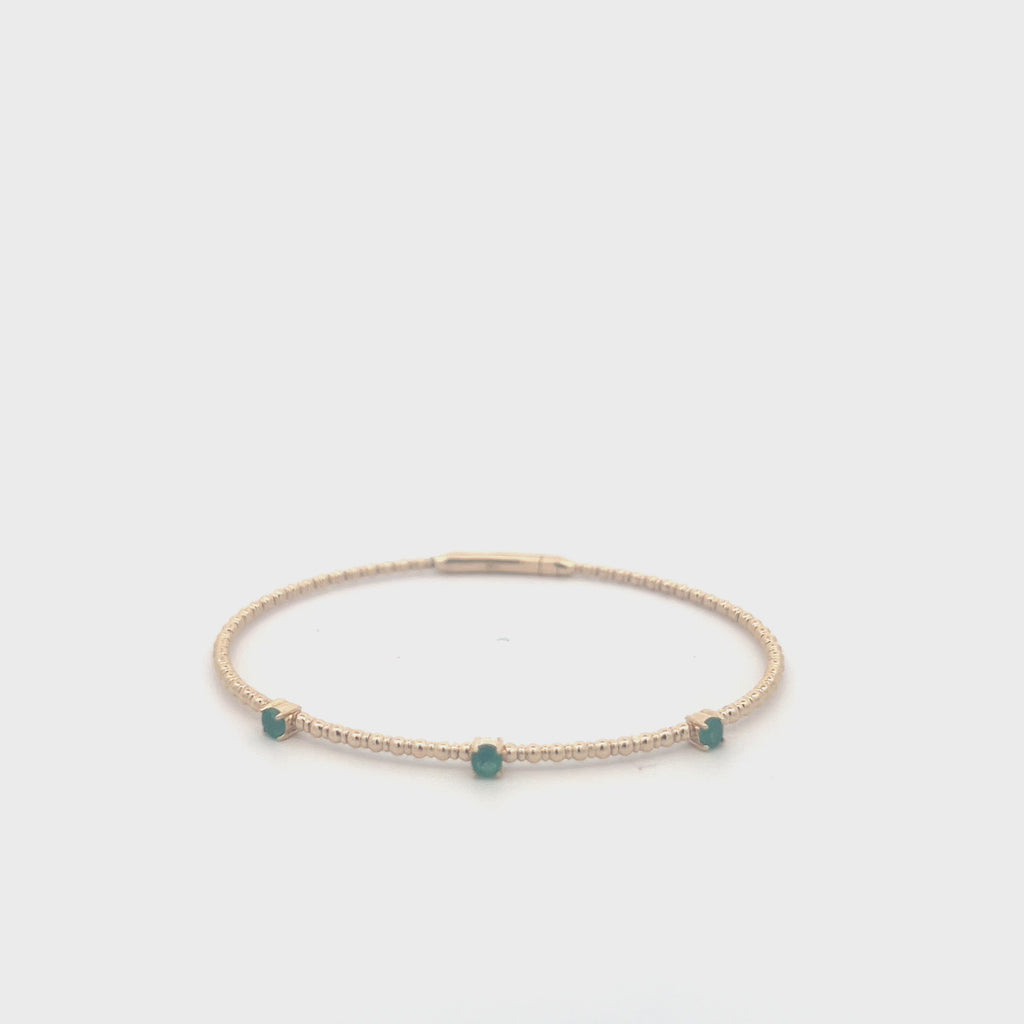 Flexible 3-stones Emerald Bangle Bracelet (0.35 ct.) in 14K Gold