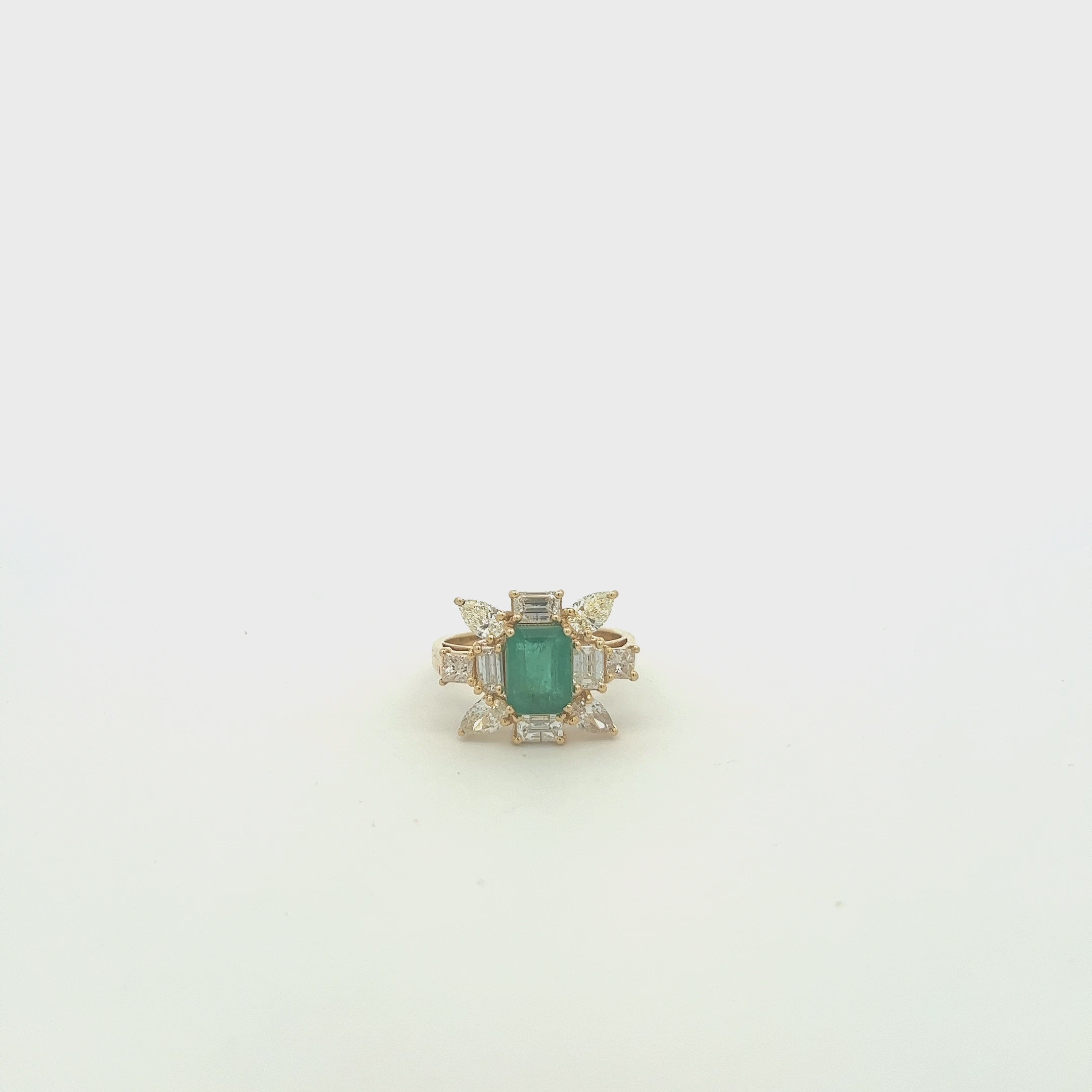 Emerald Cut Emerald & Multi Shape Diamond Cocktail Ring (3.60 ct.) in 14K Gold