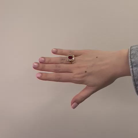 Emerald Cut Ruby & Multi Shape Diamond Cocktail Ring (2.90 ct.) in 14K Gold