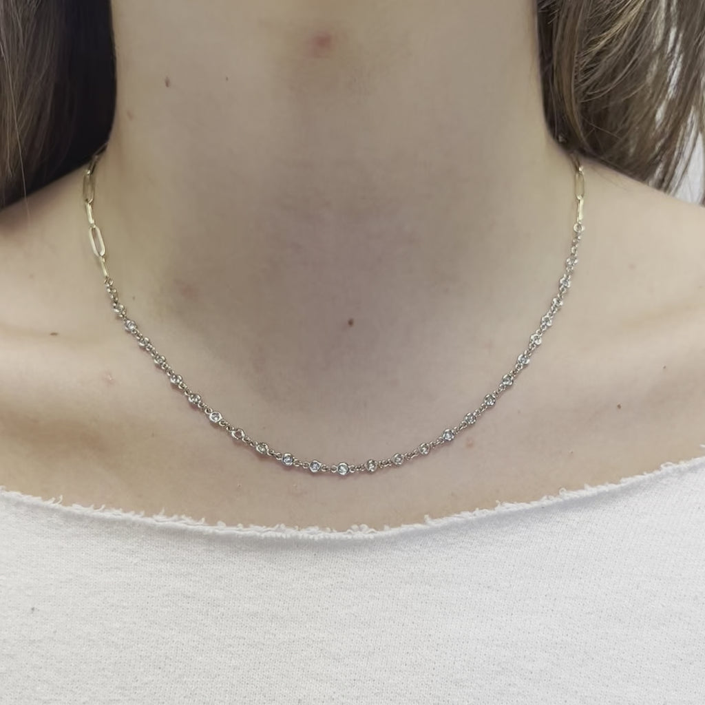 Diamond Station Necklace With Paper Clip Chain (0.80 ct.) in 14K Gold