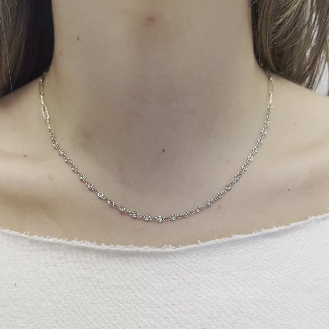 Diamond Station Necklace With Paper Clip Chain (0.80 ct.) in 14K Gold