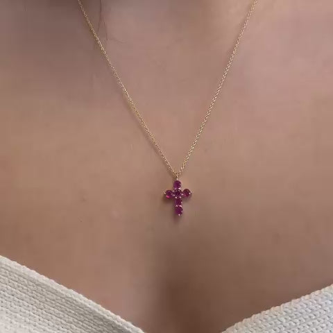 Ruby Cross Necklace (0.95 ct.) in 14K Gold