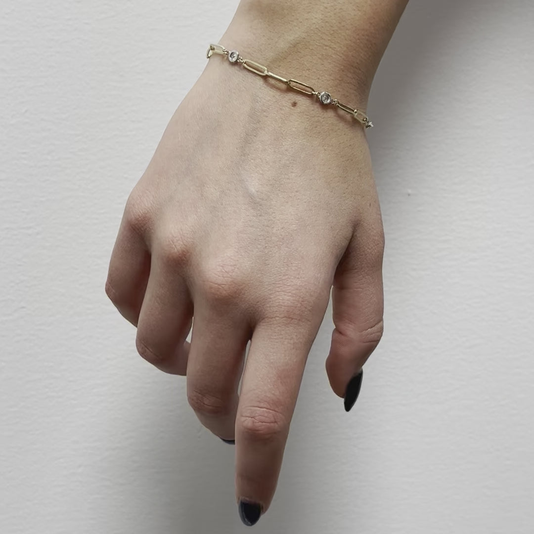 Alternate Diamond Bezel & Paper Clip Bracelet (0.35 ct.) in 14K Gold