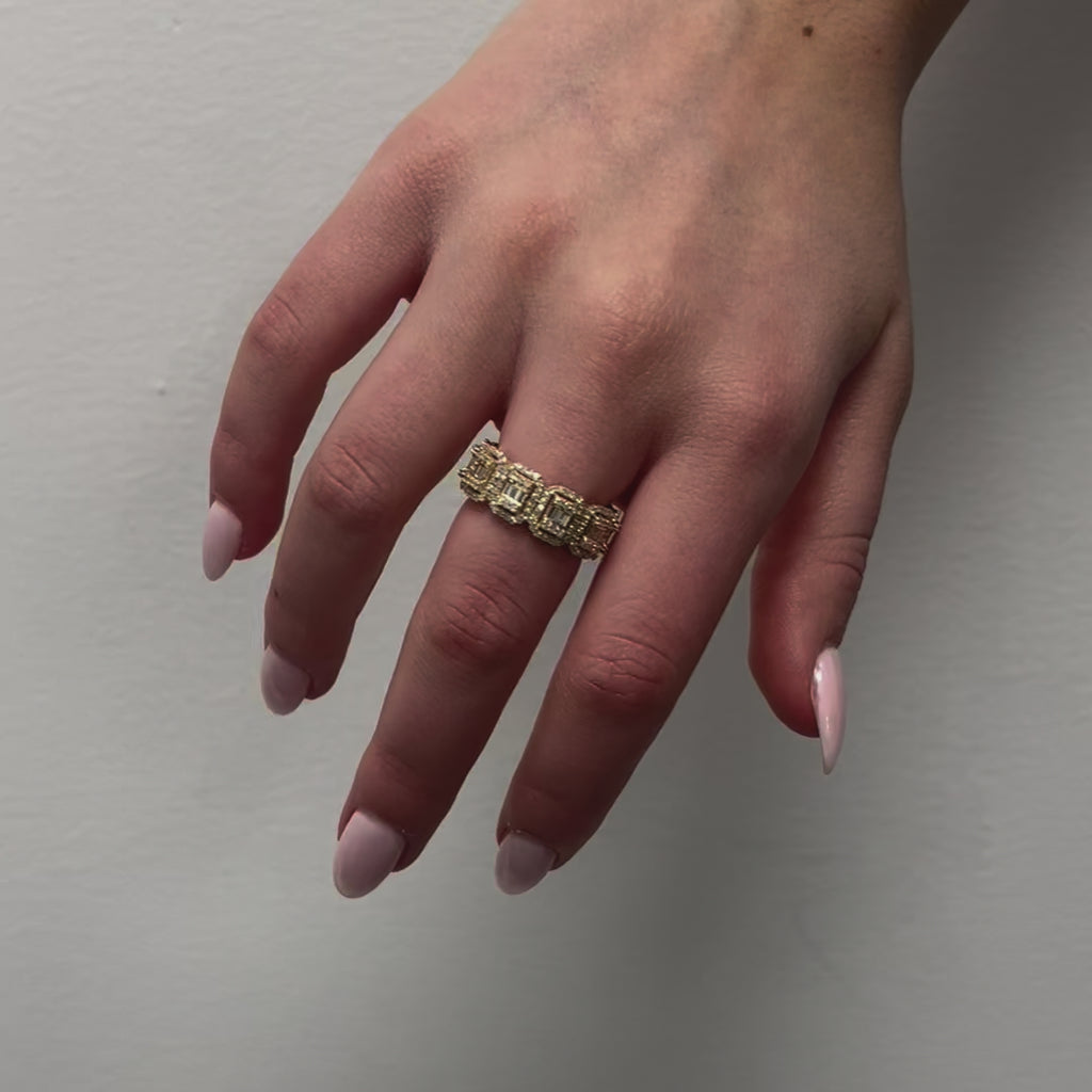 Baguette & Round Diamond Halo Eternity Wedding Band (1.85 ct.) in 14K Gold