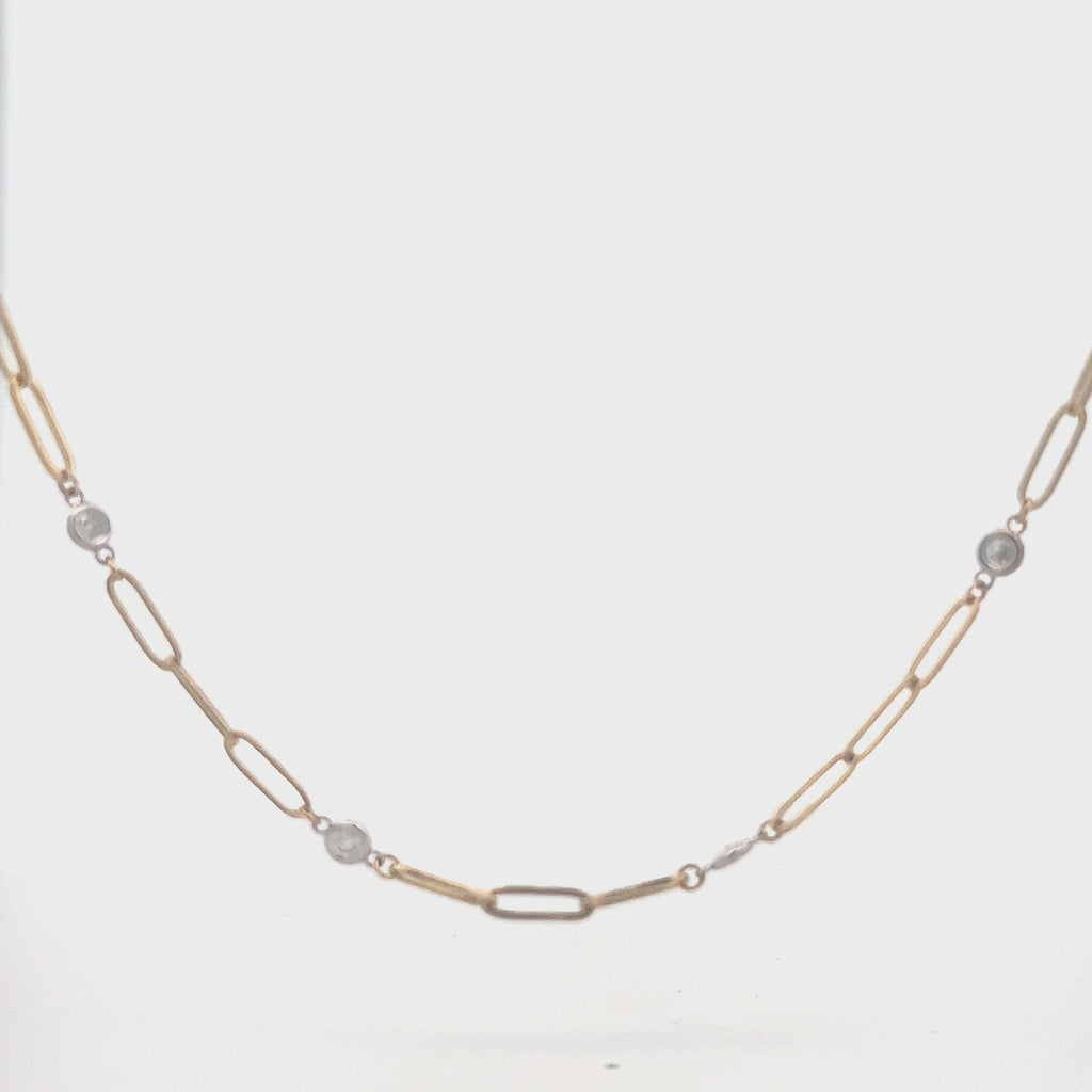 Alternate Bezel Diamond Paper Clip Necklace (0.96 ct.) in 14K Gold