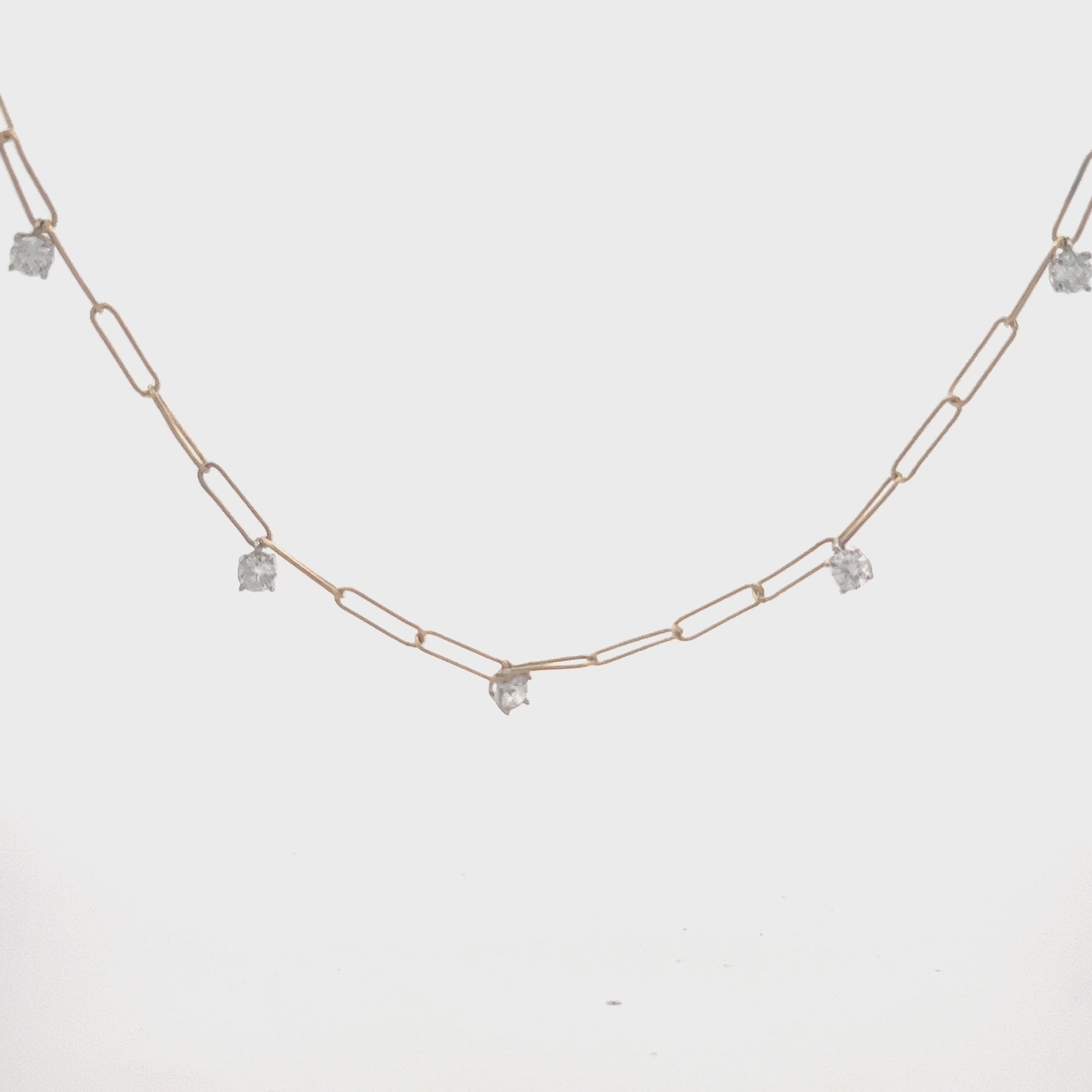 Dangling Diamond Paper Clip Necklace (0.90 ct.) in 14K Gold